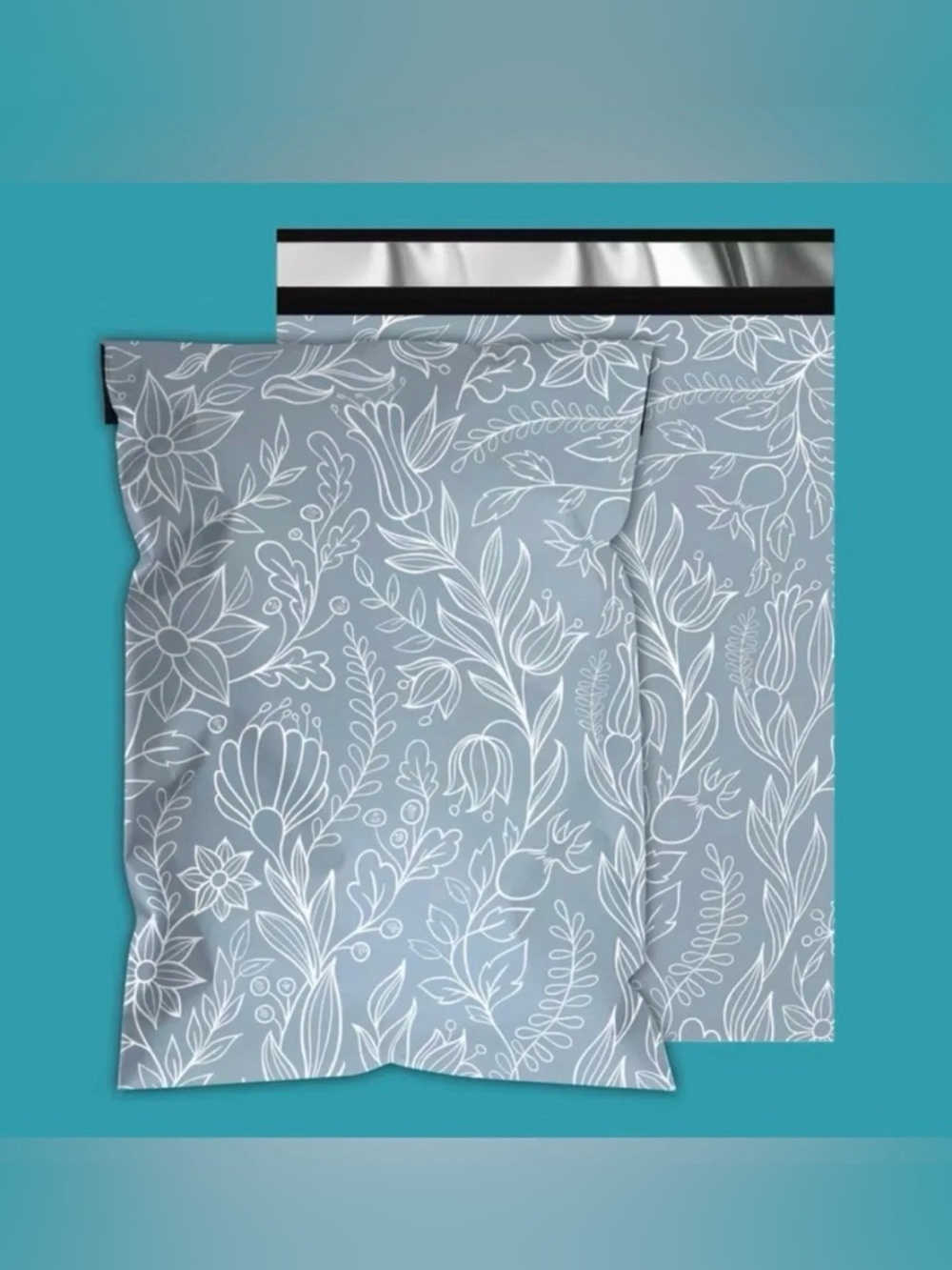 30 6” x 9” Slate Blue Floral Botanical Poly Mailers